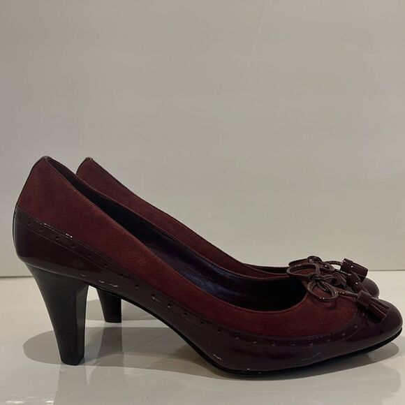 Cole Haan Burgundy Suede/Patent Leather Heeled Shoes Size 7 - Picture 4 of 14